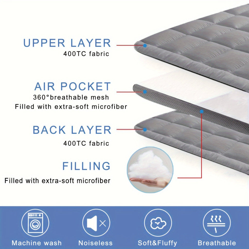 1pc Extra Thick Mattress Topper, Air Flow Quilted Fitted Mattress Pad for Back Pain, Super Breathable Mattress Pad Cover with Strong Elastic Bands fits up to 21 - inch, Extra Soft Pillow Top Mattress Topper Overfilled with Prem - Kenner House Emporium