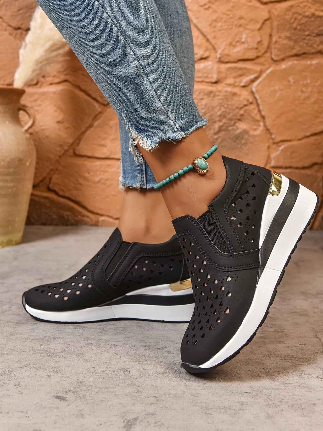 Breathable Cutout Wedge Sneakers - Kenner House Emporium