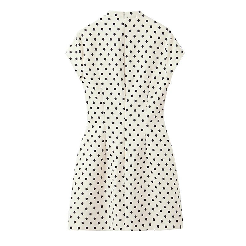 YENKYE New 2026 Women Bow Tie Short Sleeve Polka Dot Dress Sexy Pencil Mini Vestidos - Kenner House Emporium