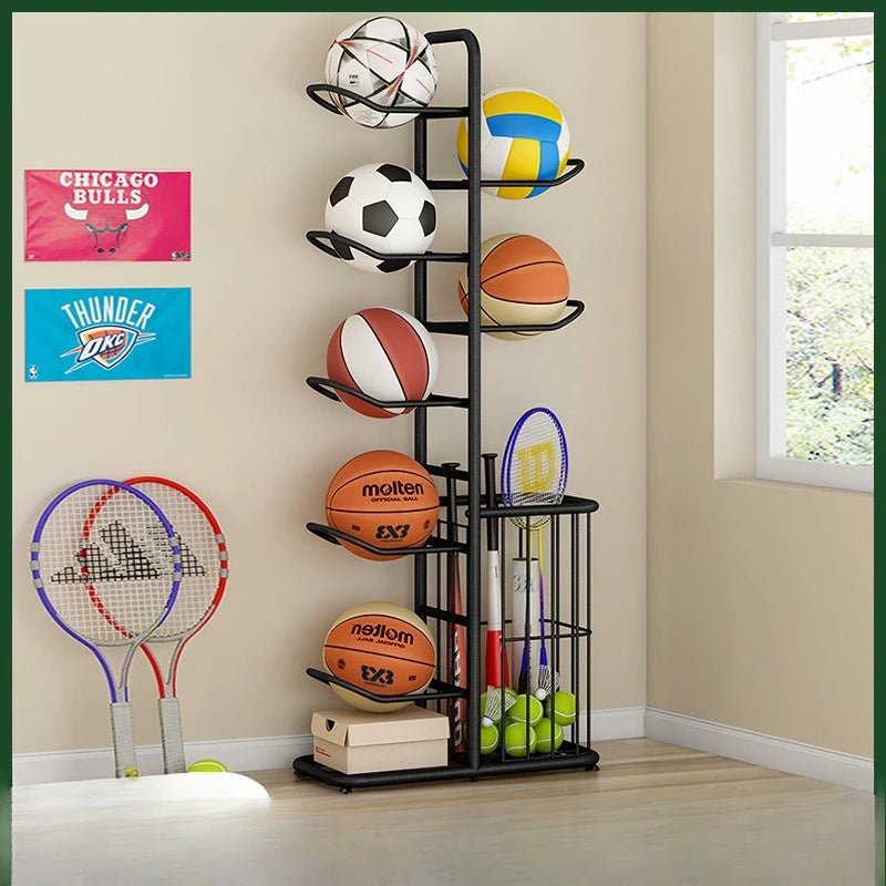 Basketball storage rack Household children's toys Balls Multilayer floor storage basket Table tennis badminton racket storage - Kenner House Emporium