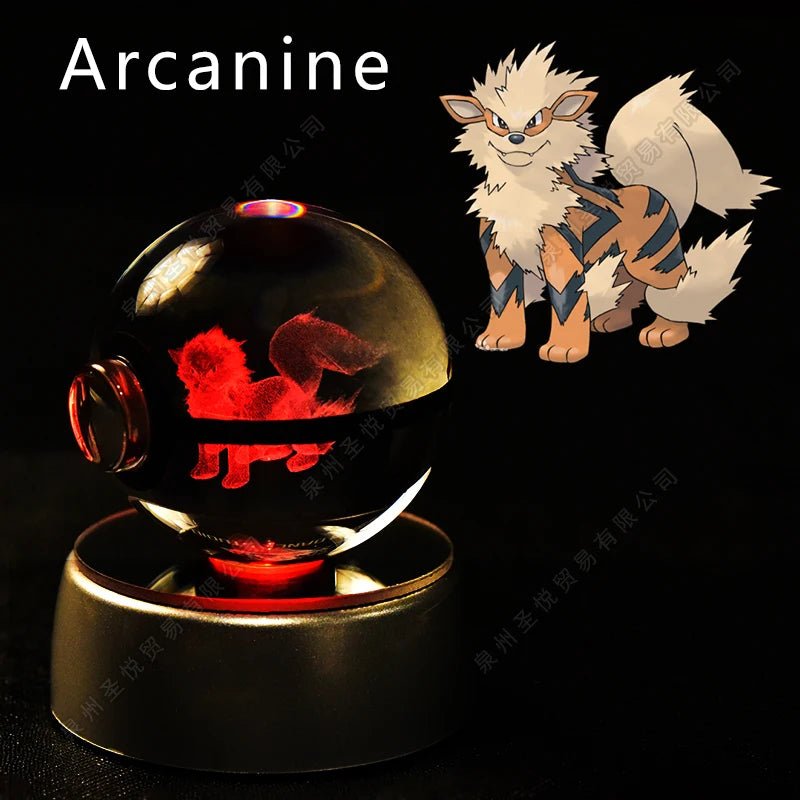 Pokemon Crystal Ball 3D Pikachu Gengar Mewtwo Night Light Lamp Pokeball 3D Glass Pokemon Crystal Ball Statue Kids Birthday Gift - Kenner House Emporium