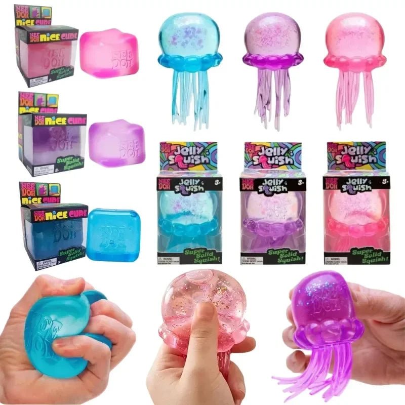Squishy toys Nee Doh Jellyfish & Cube Squish Toy, Soft Jelly Squeeze Stress Relief Fidget Toy, Sensory NeeDoh for Kids & Adults - Kenner House Emporium