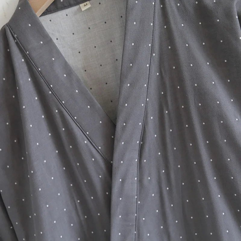Kimono Robes Pajamas Set for Spring Autumn and Summer Thin Men's Cotton Loose Fit Large Size Half Sleeve Sleepwear Set - Kenner House Emporium