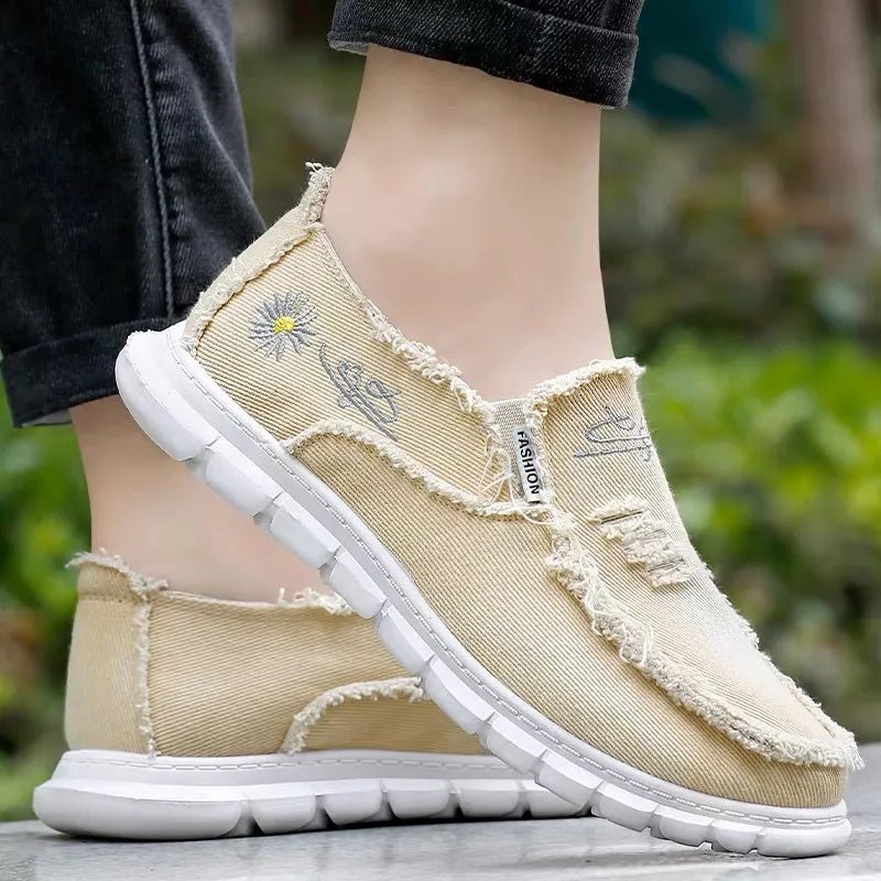 Raw Edge Round Toe Embroidery Flat Slip - Ons - Kenner House Emporium