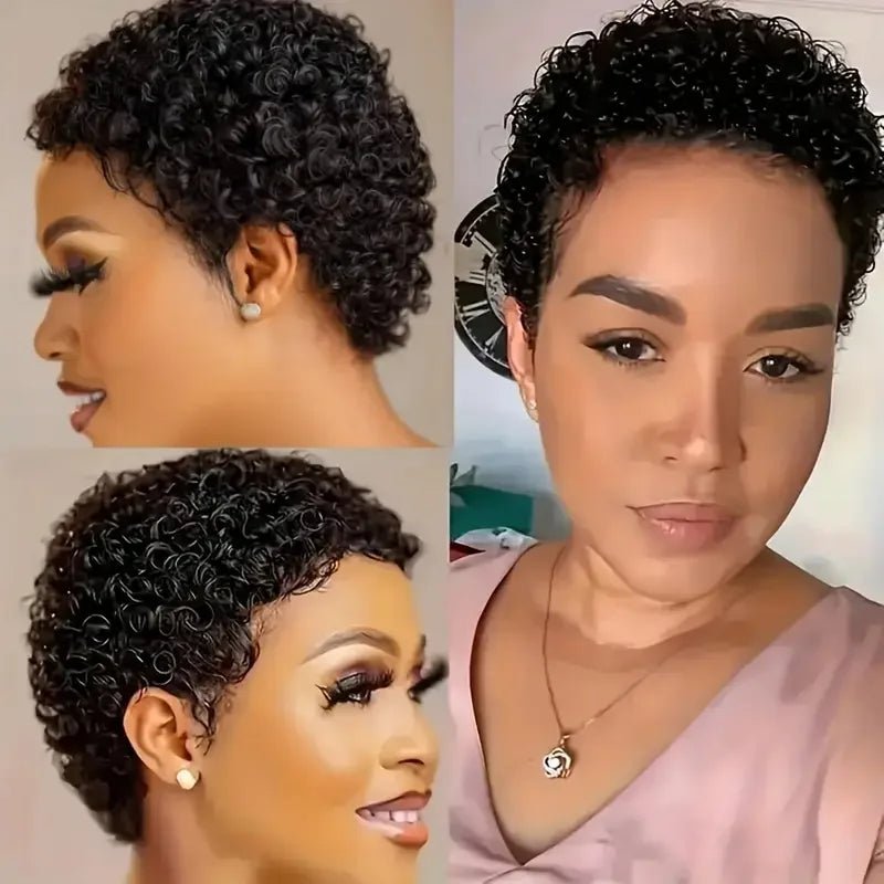 Short Curly Human Hair Wigs For Women Full Machine Made Kinky Curly Wigs Human Hair 150% Density Pixie Cut Wig - Kenner House Emporium