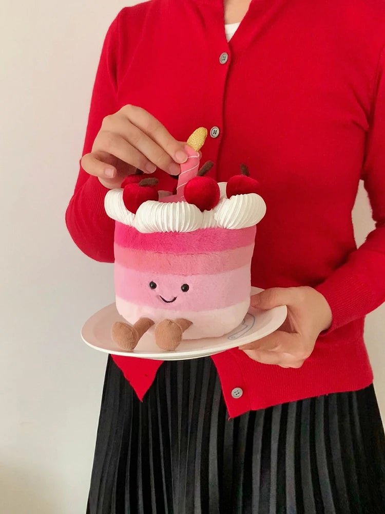 Kawaii Smile Cake Plush Toys Soft Stuffed Dessert Dolls with Candle Cherry Birthday Xmas Gift For Kids Cuddly Home Party Decor - Kenner House Emporium