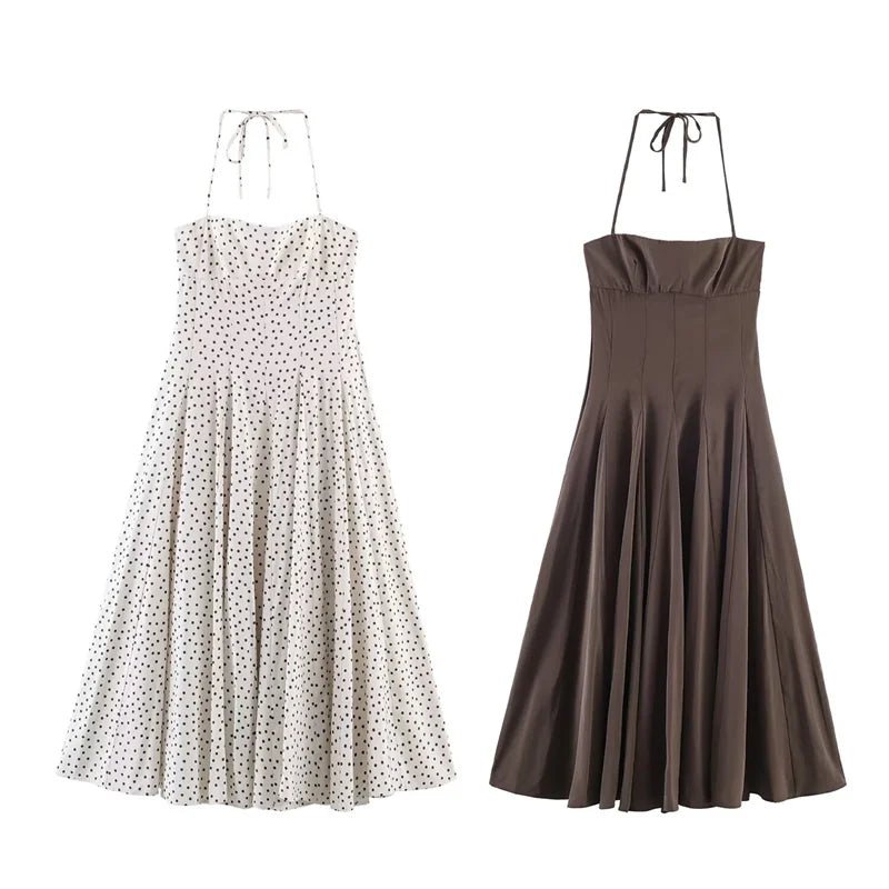 Women's Dress 2026 New Fashion Spring Summer Halter neck Midi Dress for Women Casual Chic Personality Spaghetti Strap Dress - Kenner House Emporium