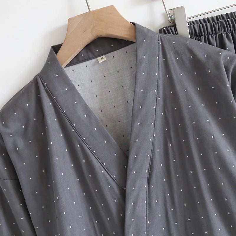 Kimono Robes Pajamas Set for Spring Autumn and Summer Thin Men's Cotton Loose Fit Large Size Half Sleeve Sleepwear Set - Kenner House Emporium