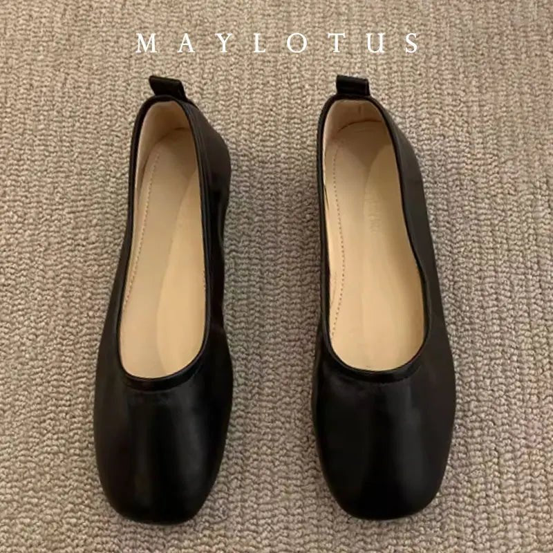 2026 Women Shoes Brand Designer Ballet Flats Woman Round Toe Japanned Leather Flats Vintage Narrow Band Loafers - Kenner House Emporium