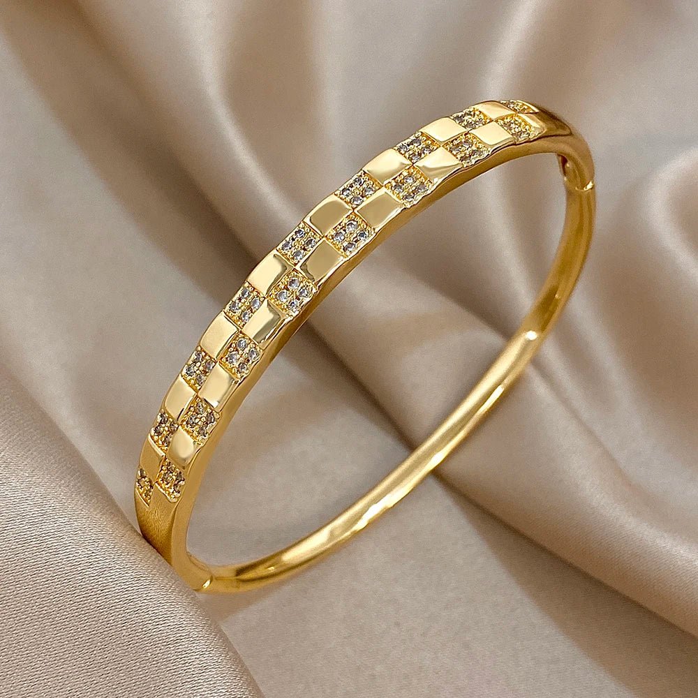 Freetry Classic Zircon Hollow Out Heart Bangle for Women Plated Spring Bangle Cuff Bracelet Female Jewelry Gift Hand Decoration - Kenner House Emporium