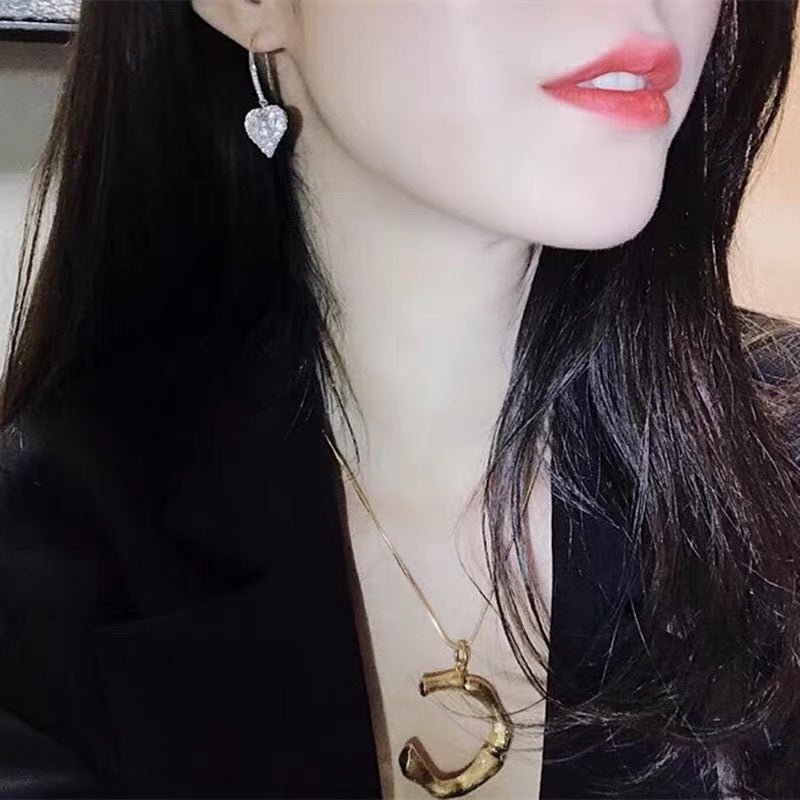[Luxury Earrings] Luxury Copper Plated Heart Shaped Dangle Earrings | Elegant White K READKISS Synthetic Zirconia, for Women, Wedding, Princess, Bridal, Anniversary, Valentine's Day Gift - Kenner House Emporium