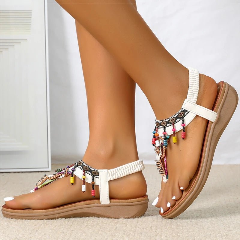 Women's Sandals Women Low Heels Flat Sandals Summer 2025 Bead String Flip Flops Woman Shoes Summer Footwear Sandalias De Mujer - Kenner House Emporium