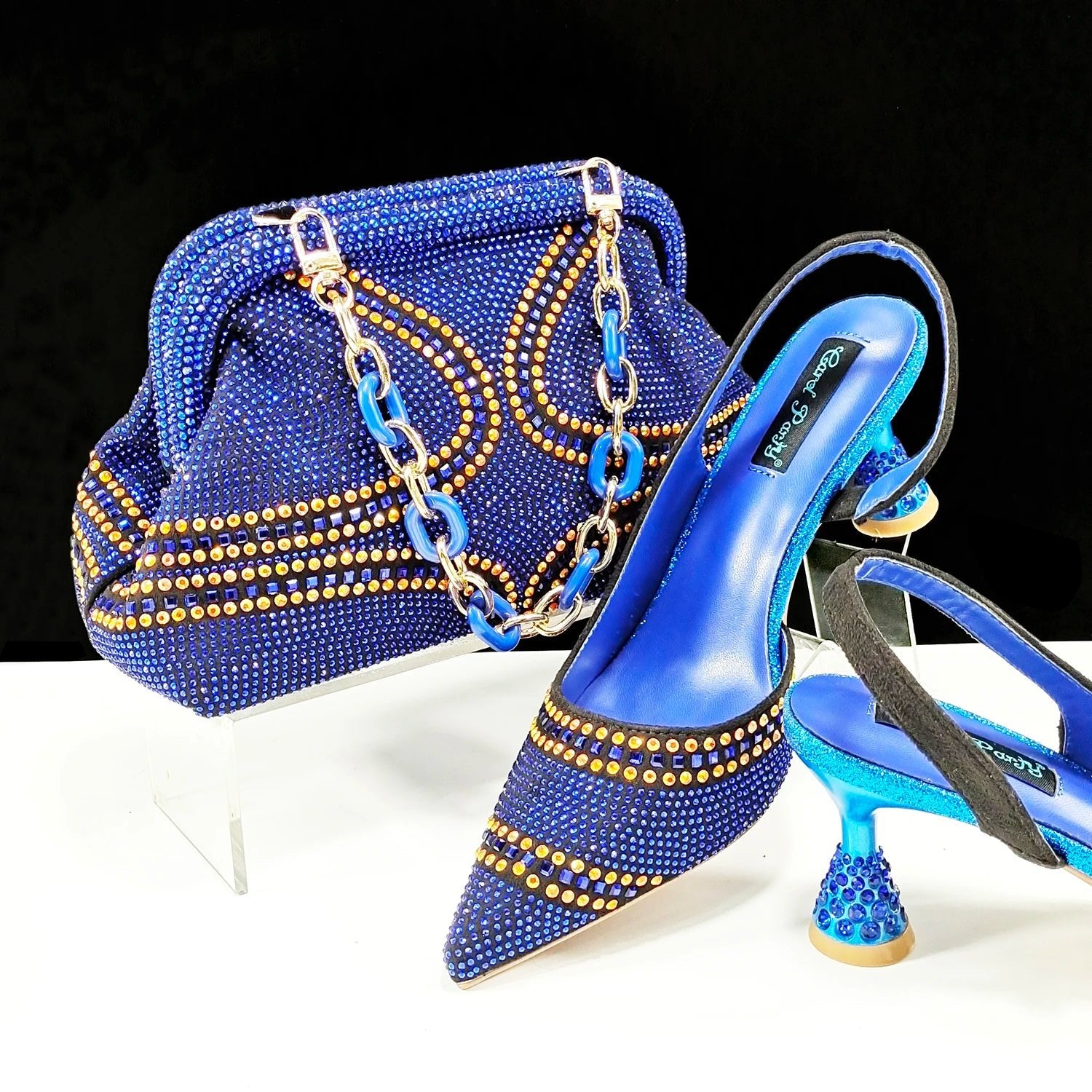 QSGFC New Italian Pumps and Bag To Party 2024 INS Style Pointed - Toe Rhinestone Elegant High Heels Champagne Wedge for Women - Kenner House Emporium