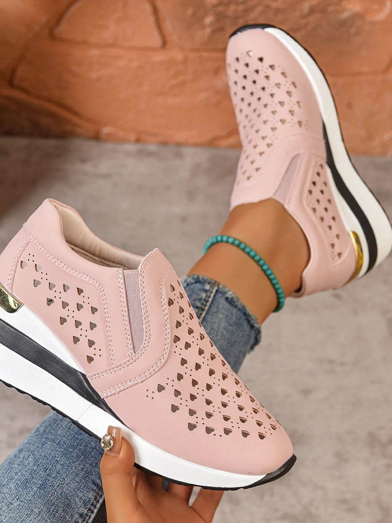 Breathable Cutout Wedge Sneakers - Kenner House Emporium