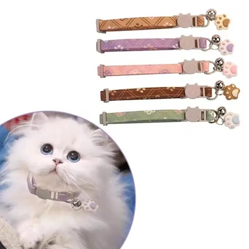 Pet Collar With Bell Cartoon Footprint Colorful Dog Puppy Kitten Collar Adjustable Safety Bell Ring Necklace Pet Accessories - Kenner House Emporium