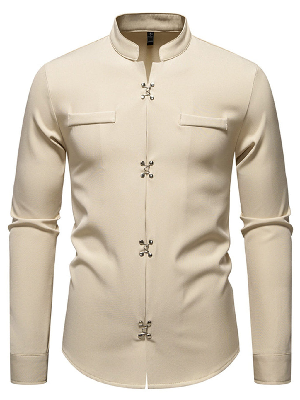 Men's Mandarin Collar Slim Fit Long Sleeve Shirt - Kenner House Emporium