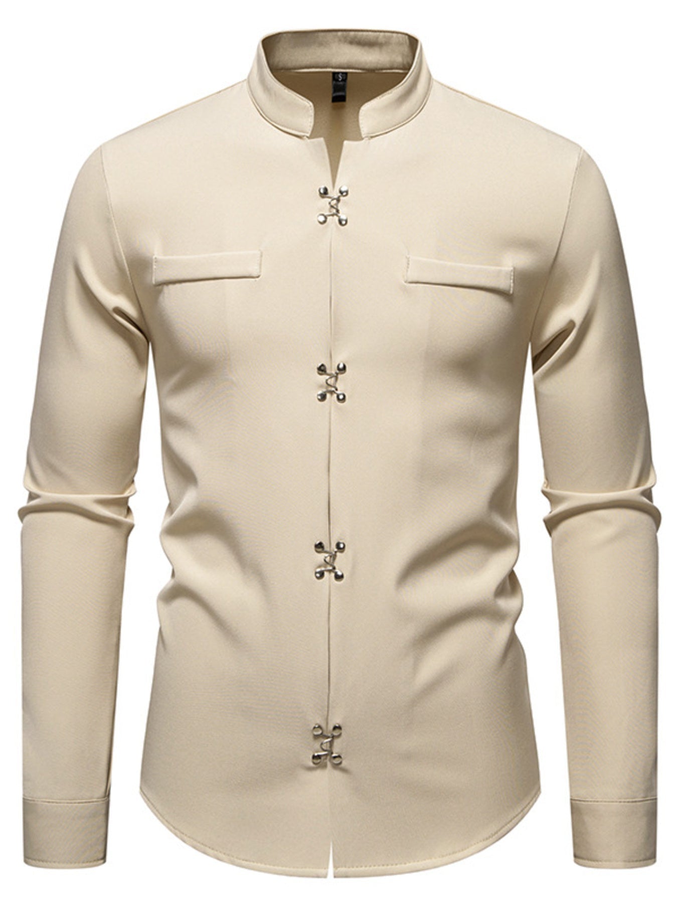 Men's Mandarin Collar Slim Fit Long Sleeve Shirt - Kenner House Emporium