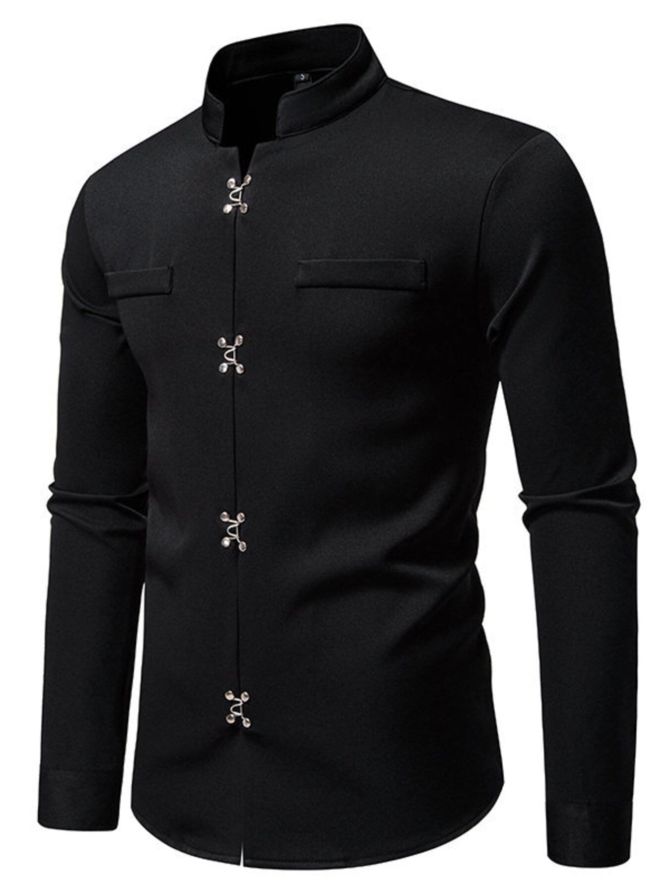 Men's Mandarin Collar Slim Fit Long Sleeve Shirt - Kenner House Emporium