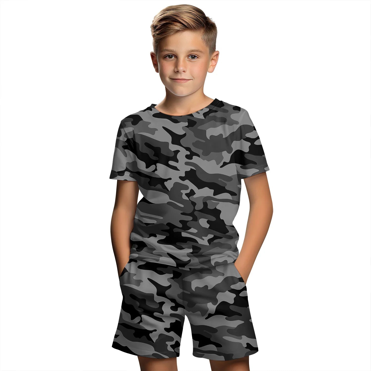 Children's Clothing Suit For Boy 3D Camouflage Print Summer Short Sleeve T-Shirt Set Shorts Boy Clothing Girl Children's Sets - Kenner House Emporium