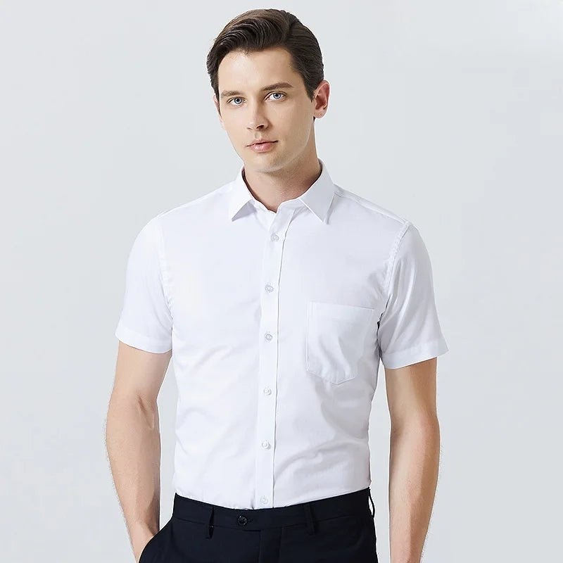 Business Dress Shirt Men Short Sleeve Autumn Spring Fashion Solid Casual Formal White Work Office Simple Basic Man Clothe S - 7XL - Kenner House Emporium