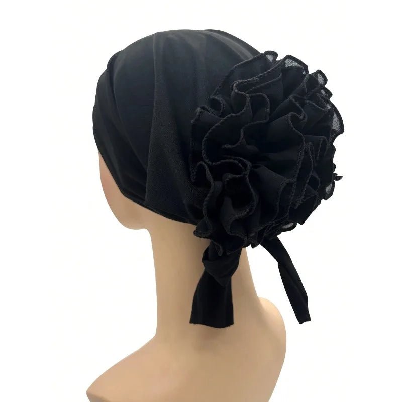 Women's Chiffon Headscarf With Flower Decoration,Monochromatic Elastic Breathable Head Wrap Suitable For Spring,Summer,Autumn - Kenner House Emporium