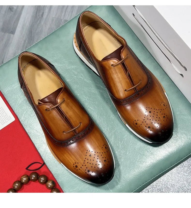 Spring Casual Shoes Men's Genuine Leather Anti - skid Sports Shoes Outdoor Walking Shoes Classic Pointed Breathable Leather Shoes - Kenner House Emporium