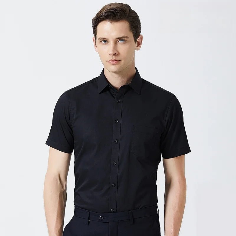 Business Dress Shirt Men Short Sleeve Autumn Spring Fashion Solid Casual Formal White Work Office Simple Basic Man Clothe S - 7XL - Kenner House Emporium