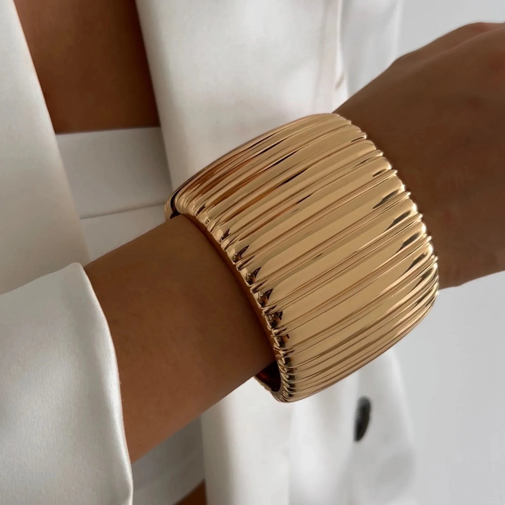 Ingemark 4 Styles Exaggerated Punk Smooth Big Chunky Open Cuff Bangles for Women Gold Color Spring Bracelets Men Hand Jewelry - Kenner House Emporium