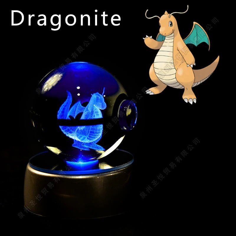 Pokemon Crystal Ball 3D Pikachu Gengar Mewtwo Night Light Lamp Pokeball 3D Glass Pokemon Crystal Ball Statue Kids Birthday Gift - Kenner House Emporium