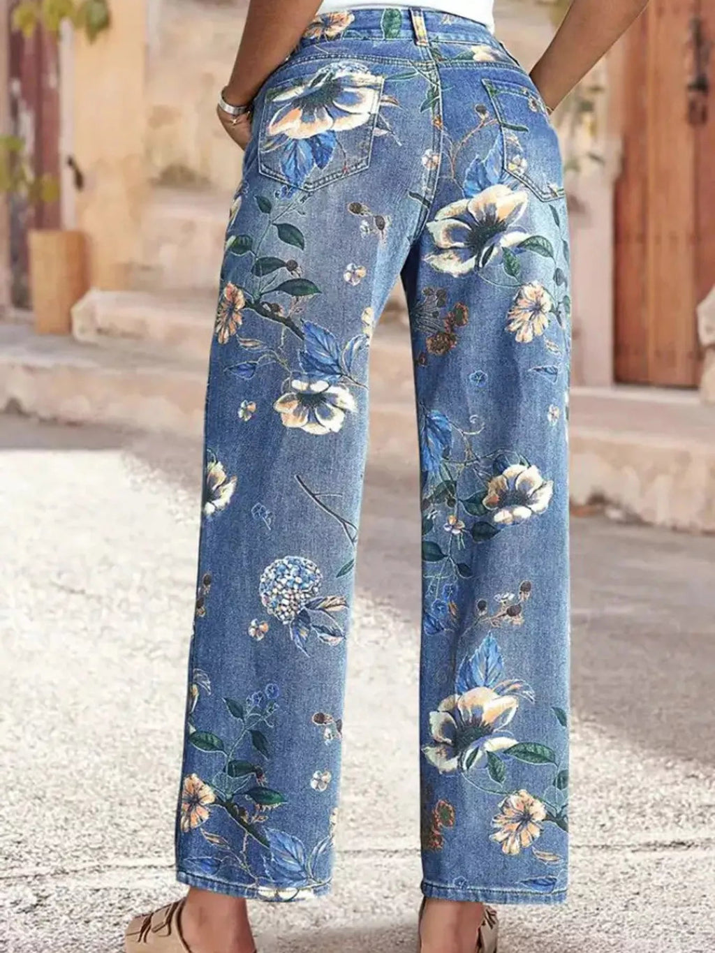 Floral Print Wide Leg Jeans - Kenner House Emporium