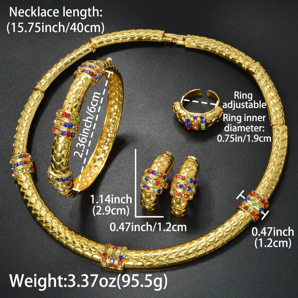 Luxury 18k Gold - Plated Women's Jewelry 4 - Piece Round Necklace Bracelet Earrings Ring Gold Classic Dubai Wedding Gift - Kenner House Emporium