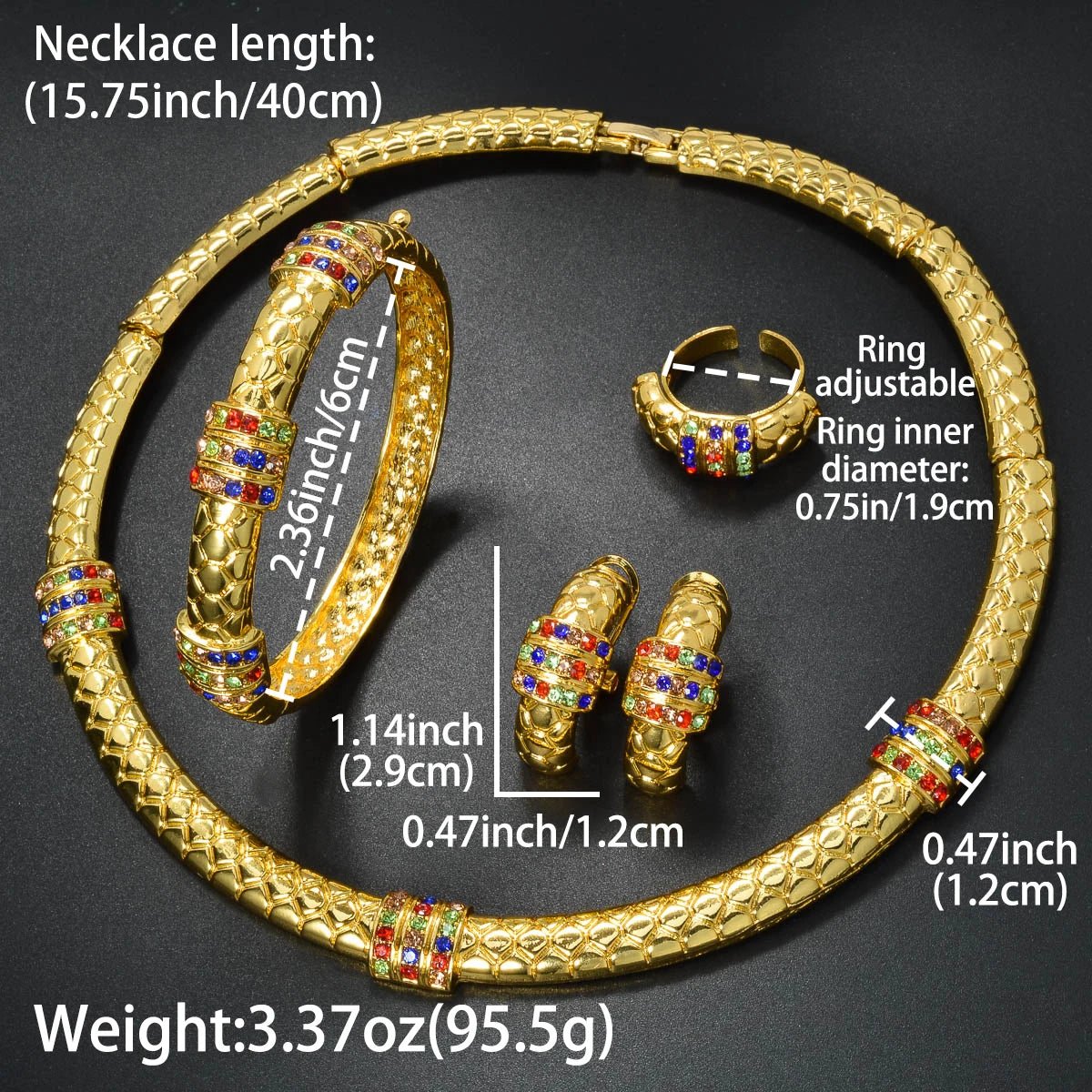 Luxury 18k Gold - Plated Women's Jewelry 4 - Piece Round Necklace Bracelet Earrings Ring Gold Classic Dubai Wedding Gift - Kenner House Emporium