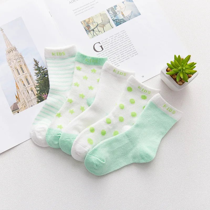 5 Pairs/lot 0 to 7 Years Spring Summer Thin Mesh Socks For Girls Boys Cute Animal Children's Thin Sock Baby Newborn Short Socks - Kenner House Emporium