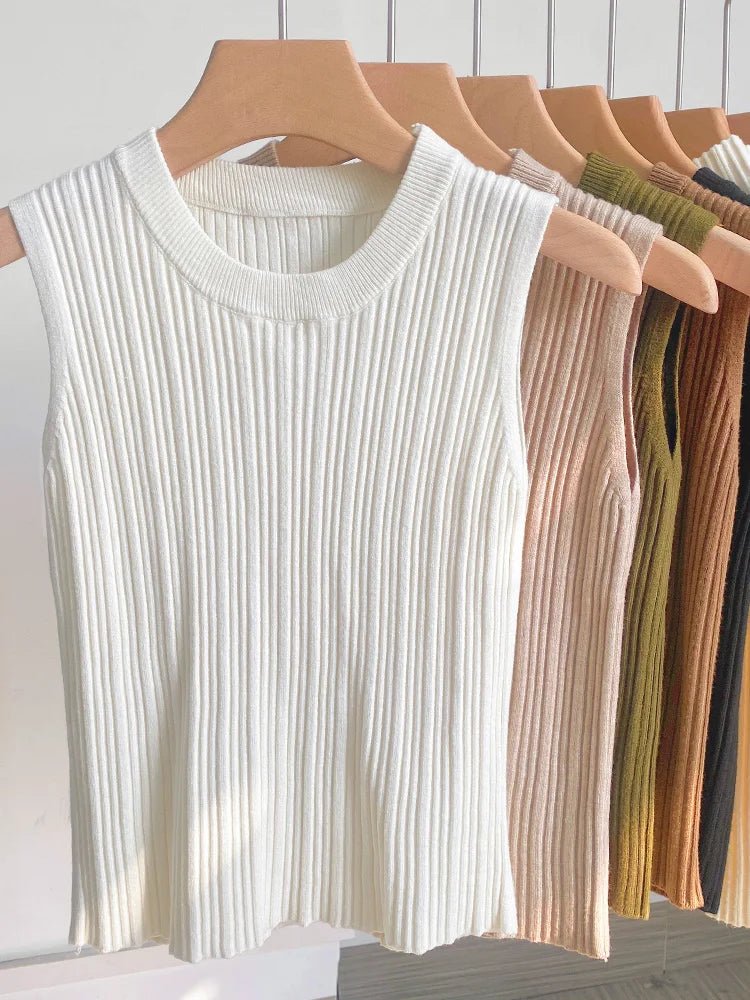 Summer Spring Tank Top Women Sleeveless Knitted T-Shirts Female Elastic Slim Casual Vests Crop Tops Waistcoat Pullover Shirts - Kenner House Emporium