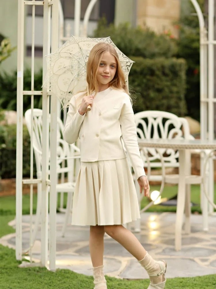 Elegant Cardigan Children Girl Coats Tops 2026 Spring Summer Thin Fashion Kids Girls Jacket Blazer V - Neck Long Sleeves Clothing - Kenner House Emporium