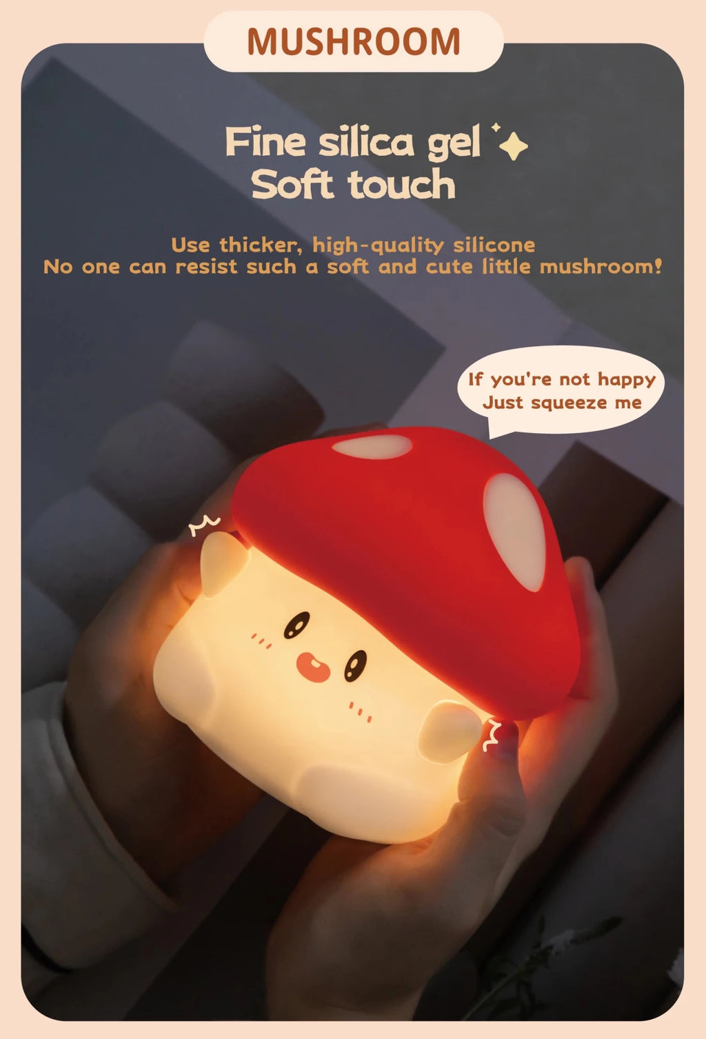 Mushroom Night Light LED Rechargeable USB Table Lamp Desk Room Decoration Baby Nursery Kids Birthday Gift Animal Pumpkin Lantern - Kenner House Emporium