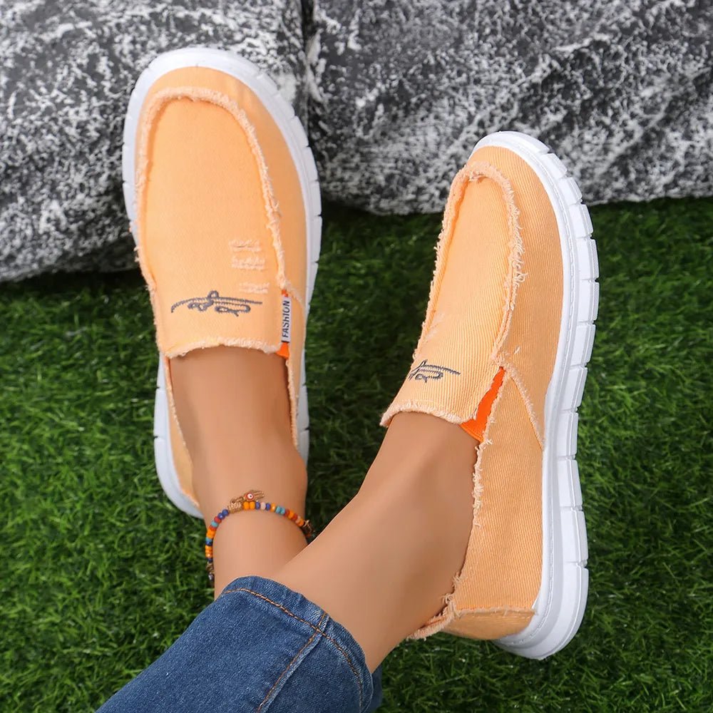 Raw Edge Round Toe Embroidery Flat Slip - Ons - Kenner House Emporium