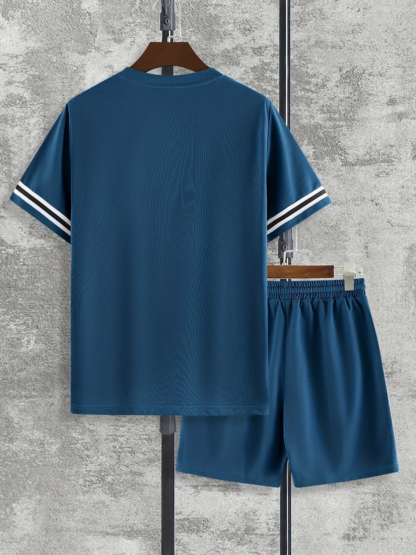 Men's Short Sleeve T-shirt & Drawstring Shorts 2pcs Casual Sports Regular Tee Top Pants Suit Outfits For Spring Summer, As Gifts - Kenner House Emporium