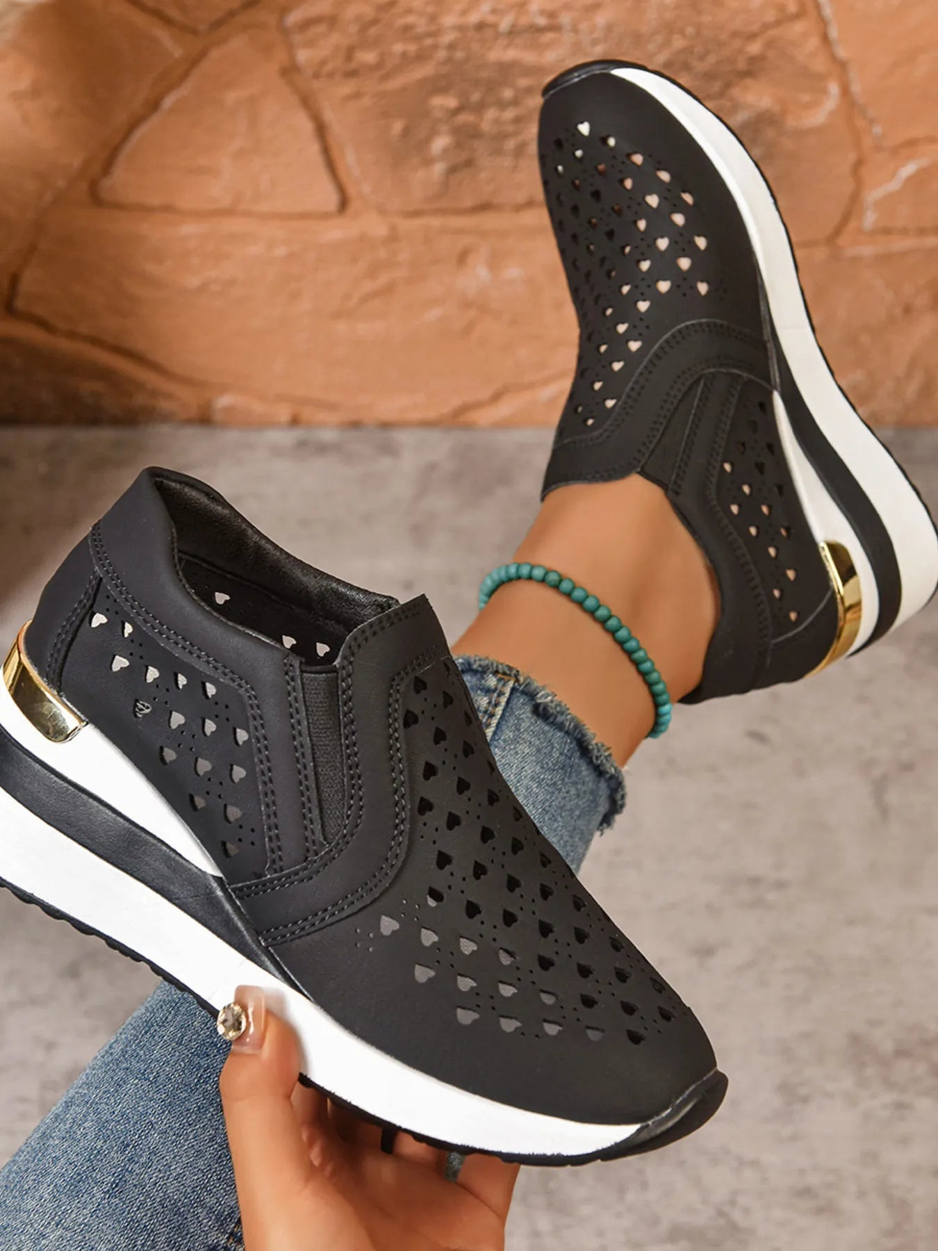 Breathable Cutout Wedge Sneakers - Kenner House Emporium