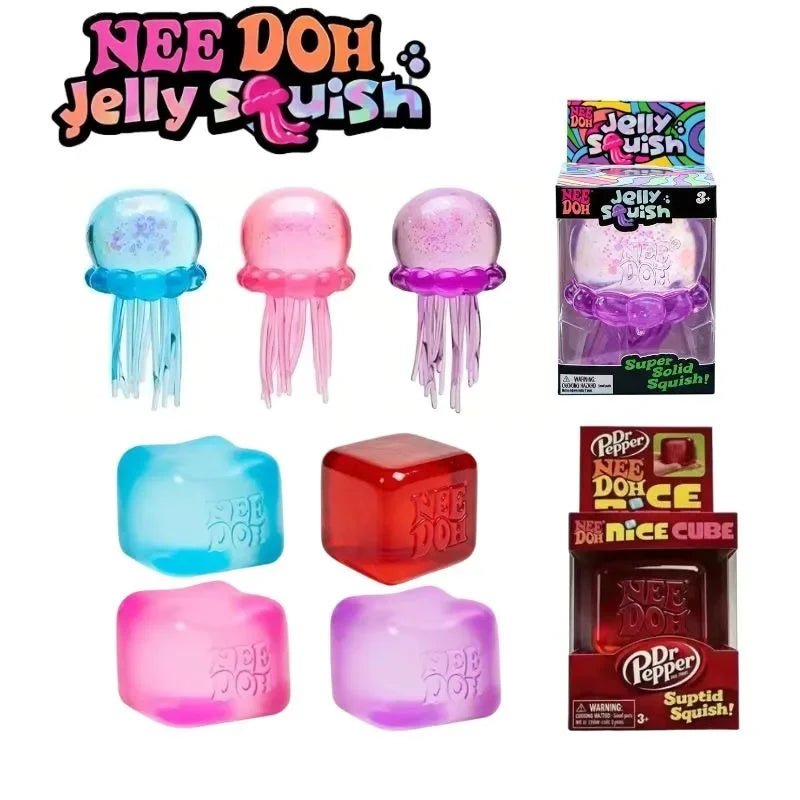 Squishy toys Nee Doh Jellyfish & Cube Squish Toy, Soft Jelly Squeeze Stress Relief Fidget Toy, Sensory NeeDoh for Kids & Adults - Kenner House Emporium