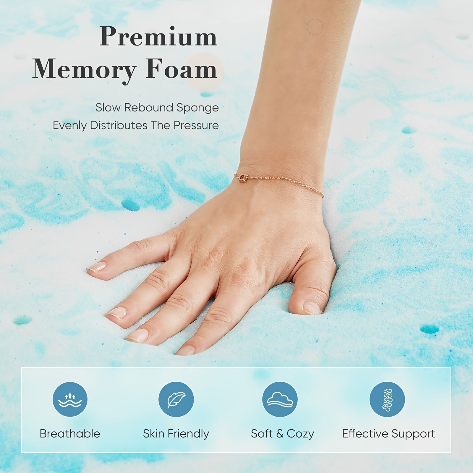 Basic 2/3/4 Inch And Upgraded 5zone 2/3/4 Inch Mattress Topper Comfort Bed Topper Cooling Mattress Pad Gel Premium Memory Foam Mattress, CertiPUR - US - Kenner House Emporium