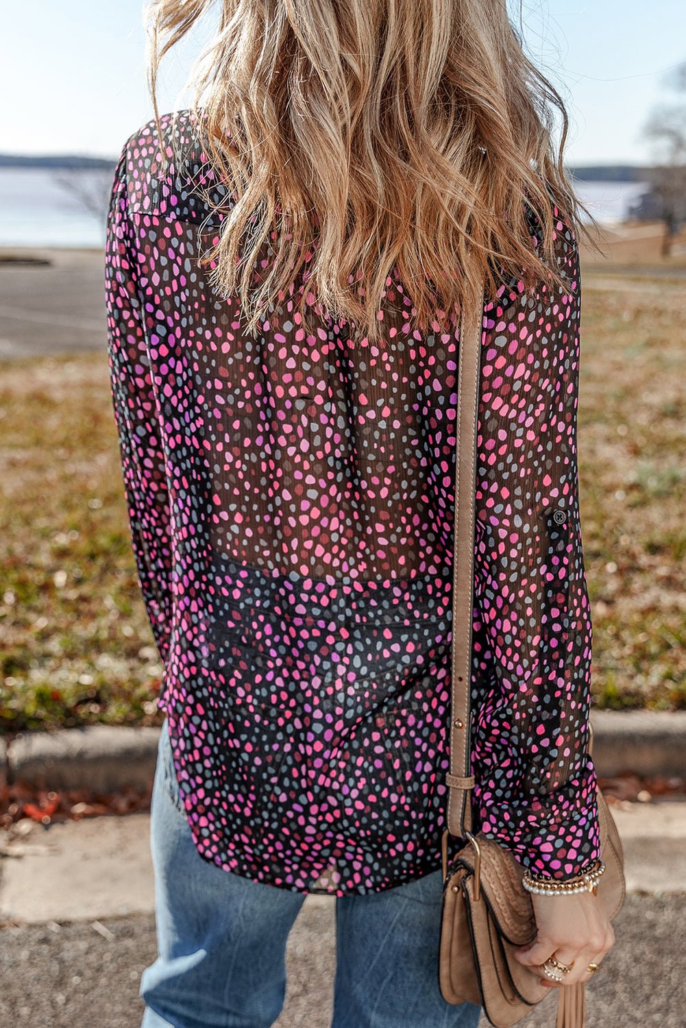 Grape Wine Polka Dot Print Buttoned Shirt - Kenner House Emporium