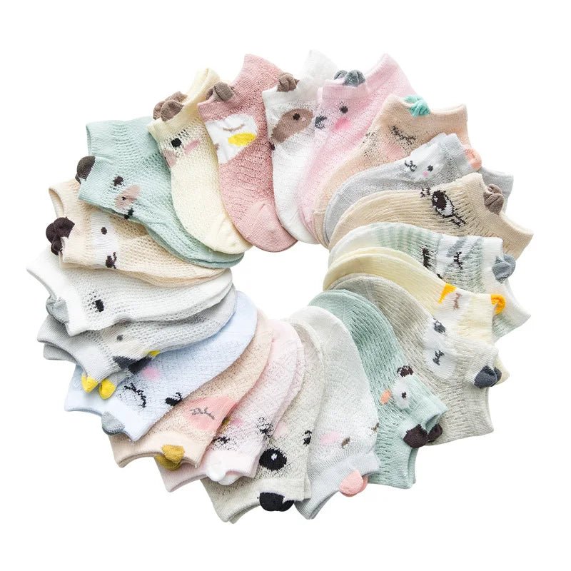 5 Pairs/lot 0 to 7 Years Spring Summer Thin Mesh Socks For Girls Boys Cute Animal Children's Thin Sock Baby Newborn Short Socks - Kenner House Emporium