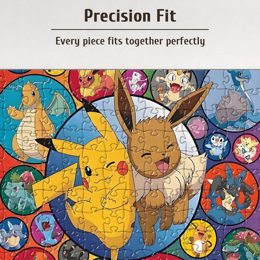 Pokemon family Theme Wooden Puzzle Game - Educational Toy in Various Piece Counts 108/200/300/500/1000 Piece Options Available - Kenner House Emporium
