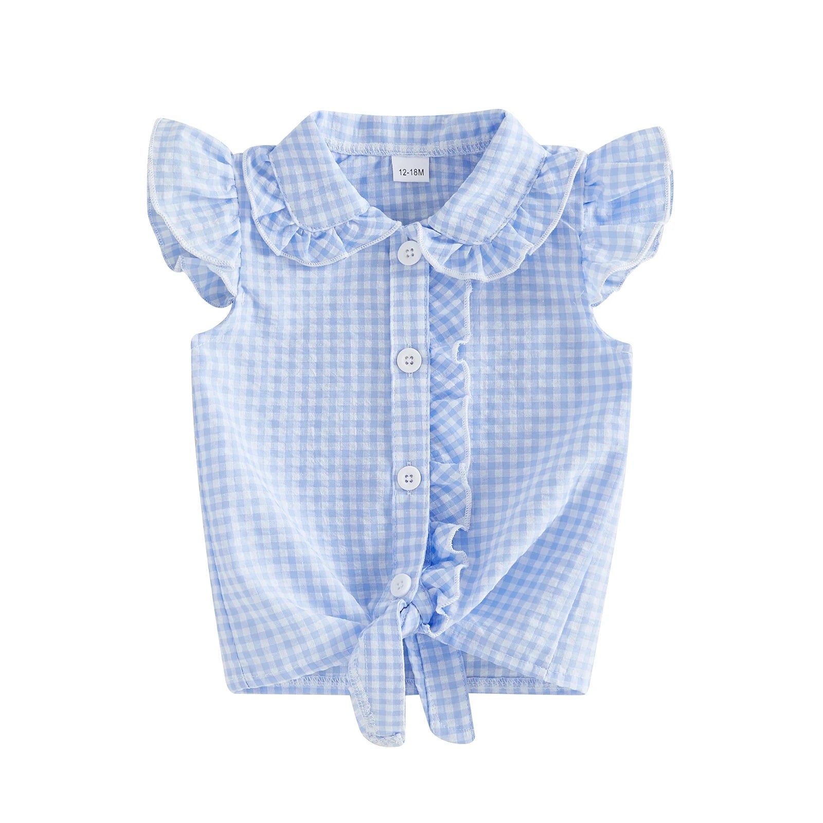 Toddler Clothes Baby Girl Summer Shirts Cute Plaid Solid Color Flying Sleeve Button Down Tops Children's Clothing - Kenner House Emporium
