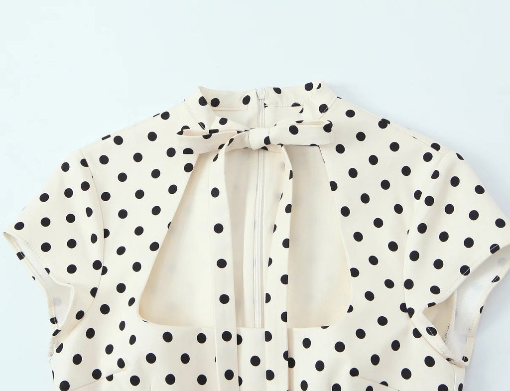 YENKYE New 2026 Women Bow Tie Short Sleeve Polka Dot Dress Sexy Pencil Mini Vestidos - Kenner House Emporium
