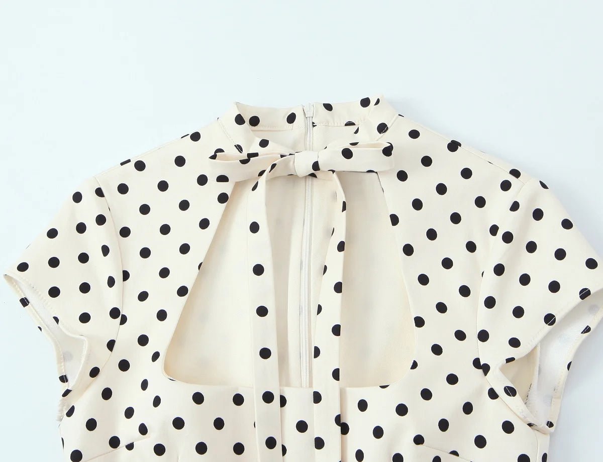 YENKYE New 2026 Women Bow Tie Short Sleeve Polka Dot Dress Sexy Pencil Mini Vestidos - Kenner House Emporium