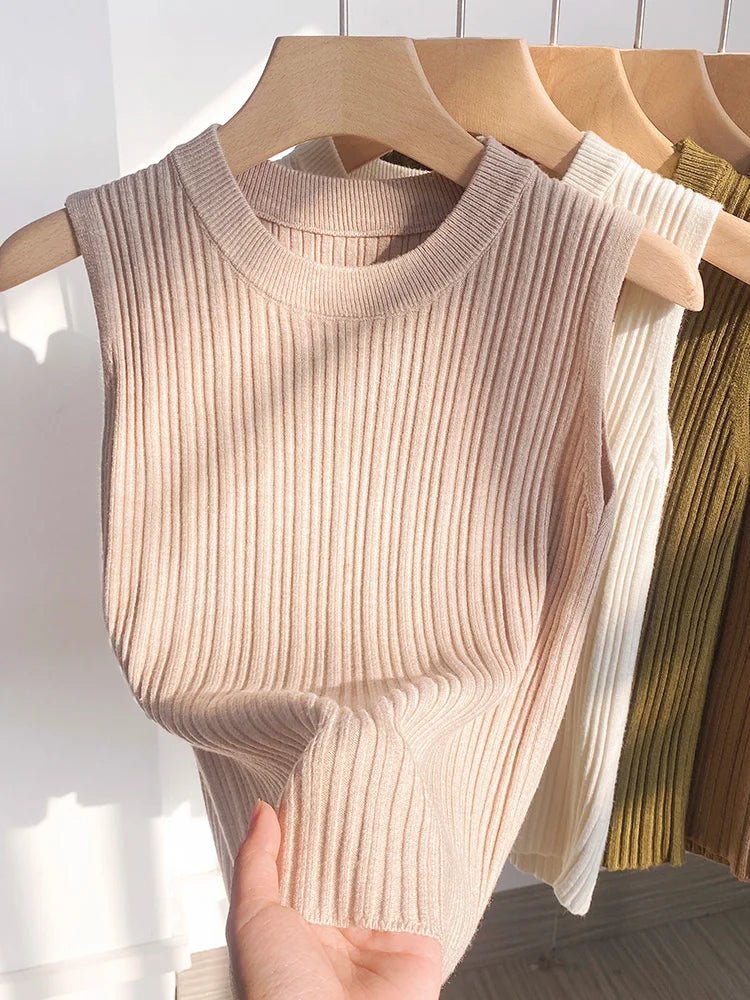 Summer Spring Tank Top Women Sleeveless Knitted T-Shirts Female Elastic Slim Casual Vests Crop Tops Waistcoat Pullover Shirts - Kenner House Emporium