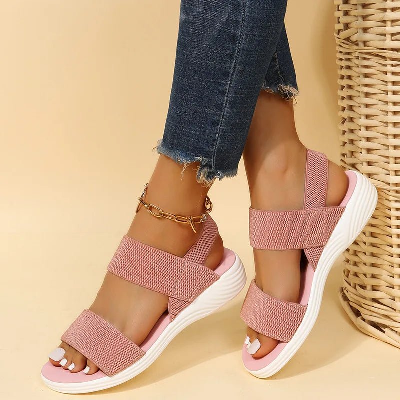 Sandals Elegant Low Heel Women's Orthopedic Shoes Women's Open Toe 2023 Solid Color New Large 25 - 45 Flat Thick Heel Casual Shoes - Kenner House Emporium