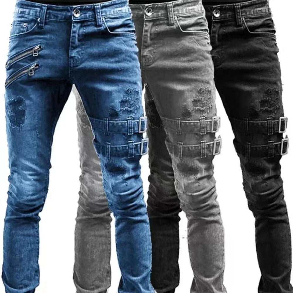 2024 Plus Size Straight Jeans Man Pants Spring Summer Boyfriend Jeans Streetwear Skinny Zips 3 Colors Cacual Long Denim Trousers - Kenner House Emporium
